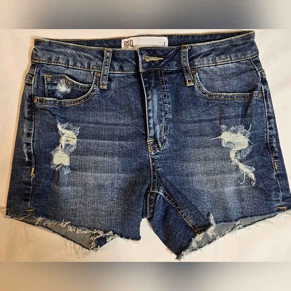 RSQ Hampton Midi Denim Shorts Size 1 Distressed Cutoff High Rise Jean Shorts - Picture 1 of 6